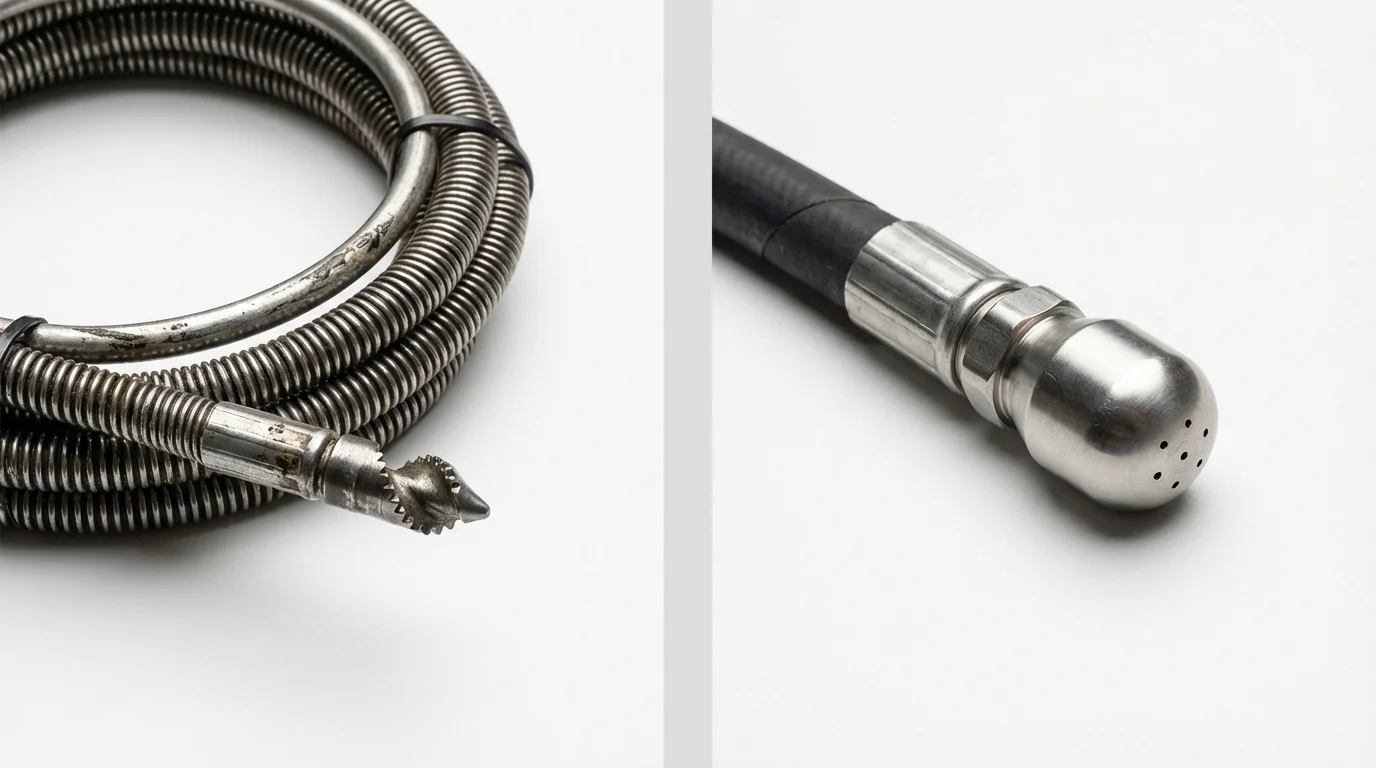 Drain snake cable and hydro jetting nozzle used for drain cleaning in Atlantic City, NJ