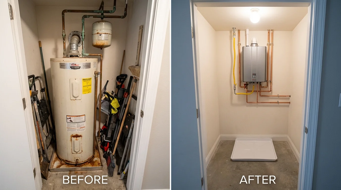 Tank water heater versus wall-mounted tankless unit comparison for Atlantic City, NJ homeowners